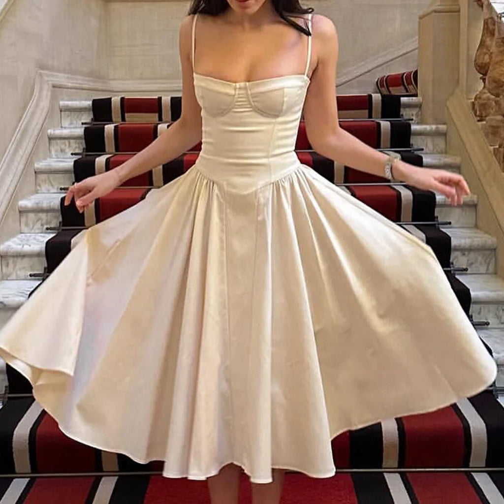 Suninheart Spaghetti Strap Summer Party Dresses 2025 New Arrivals Fit and Flare Elegant Midi Dress Red Night Date Dress