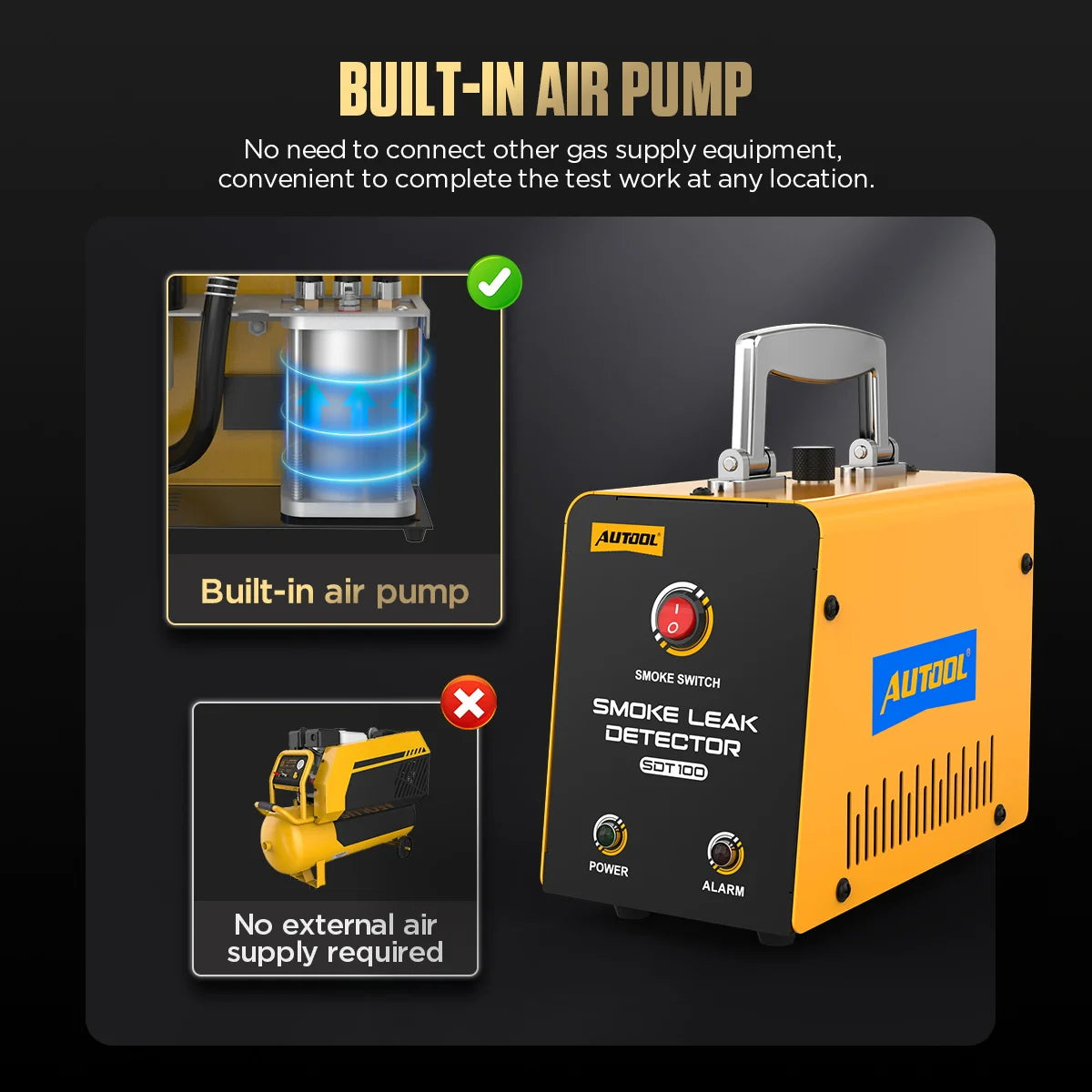 AUTOOL SDT100 Automotive Smoke Leak Detector for EVAP Smoke Tests Car Sealing Test Vacuum Leakage Diagnostic Tool