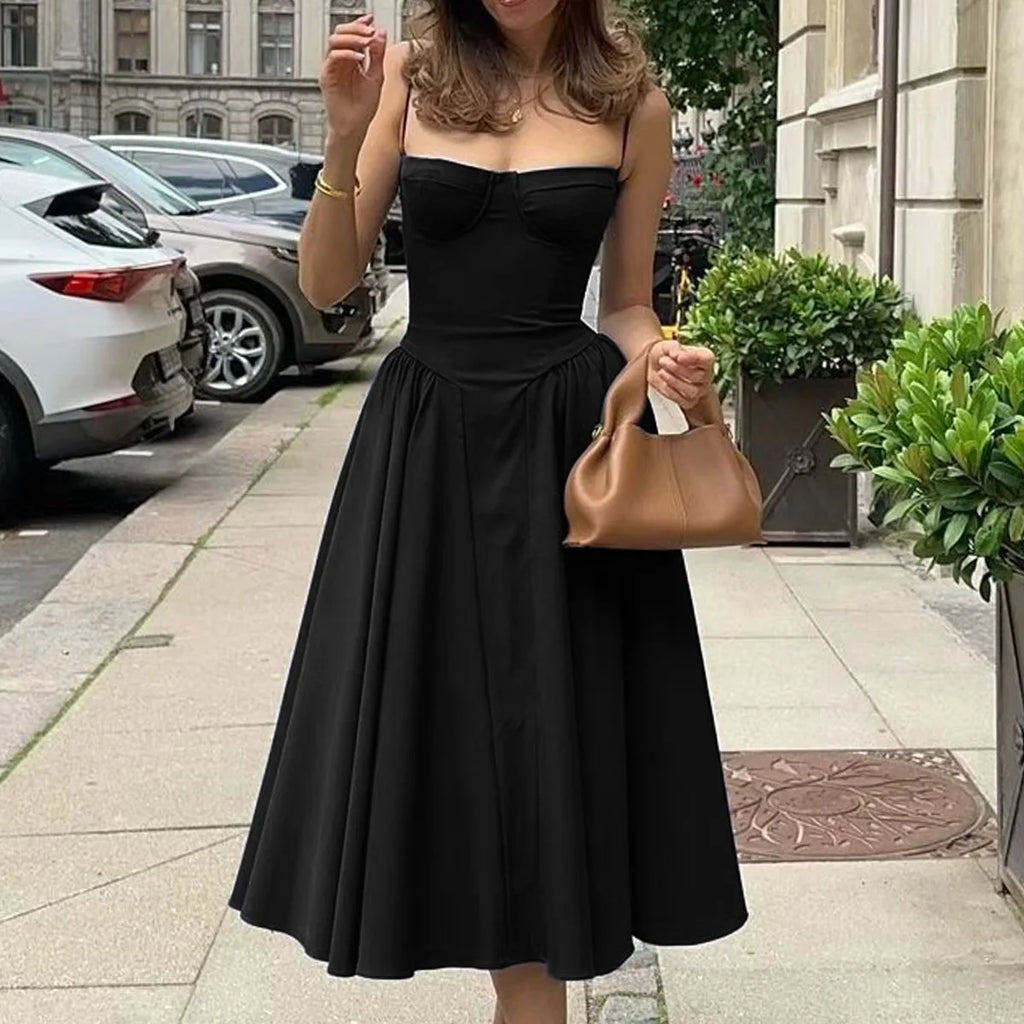 Suninheart Spaghetti Strap Summer Party Dresses 2025 New Arrivals Fit and Flare Elegant Midi Dress Red Night Date Dress