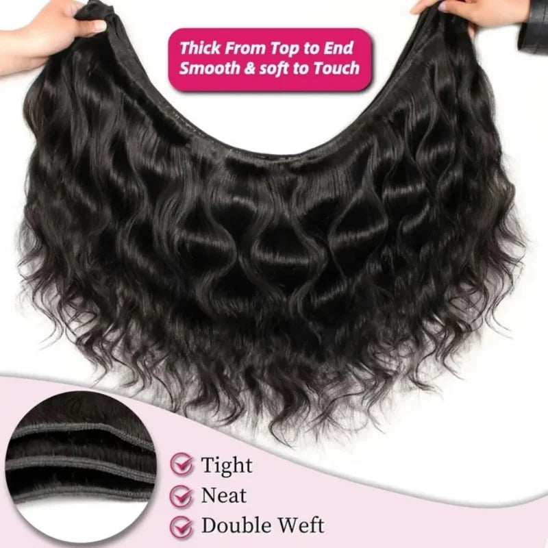 Body Wave Hair Bundles - Natural Black Brazilian Virgin Hair Weave 12A Unprocessed Hair Extensions.