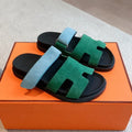 Designer O 'Blue Quality Outdoor Leisure Resort Beach Flats Leather Slippers Chype Season Classic Sandals Size