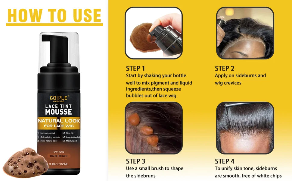 Lace Tint Mouse for Front Wigs And Orange Flavor Wax Stick for Broken Hair Flyaway Control Edge Control Wig Installation Kit Set