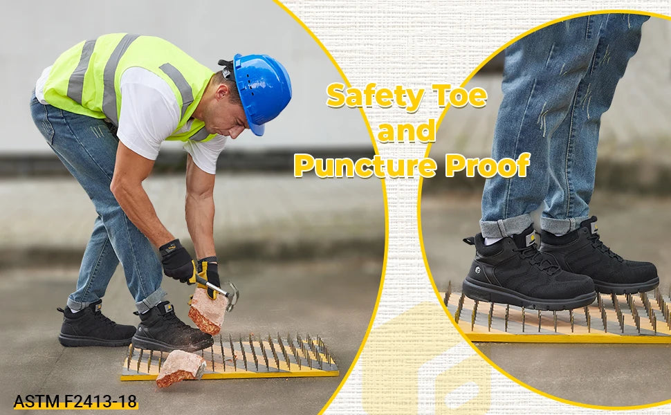 FitVille Widened Men'S Work Shoes Slip-On Composite Steel Toe Shoe Safe Puncture-Proof For Swollen Feet For Construction Sites