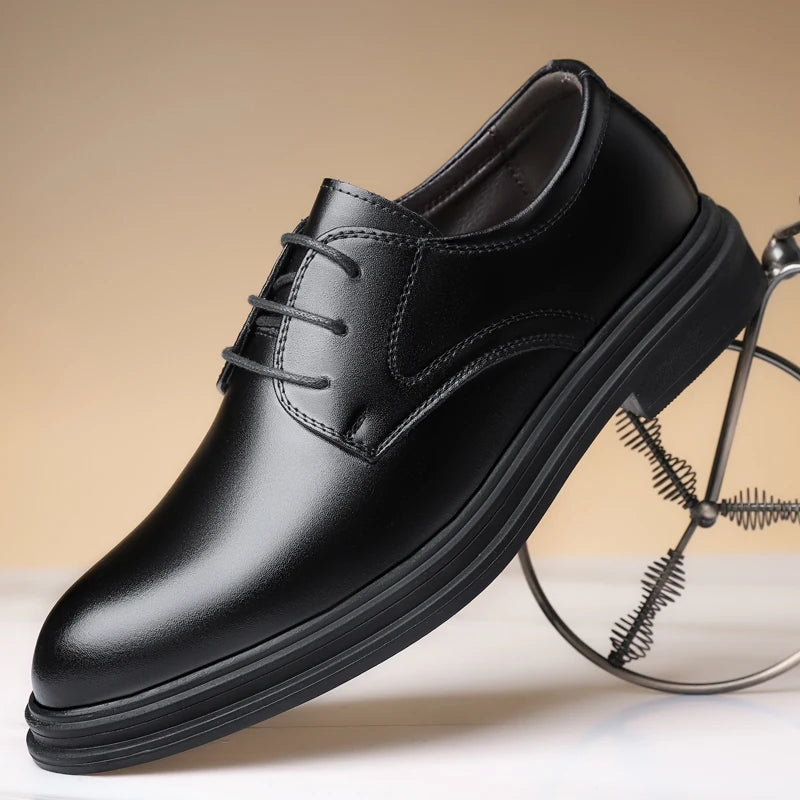 Lace-up Solid Oxford Shoes for Men Solid Color Formal Dress Footwear Fashion Casual Shoes Man Leather Derby Flats Comfy Sneakers