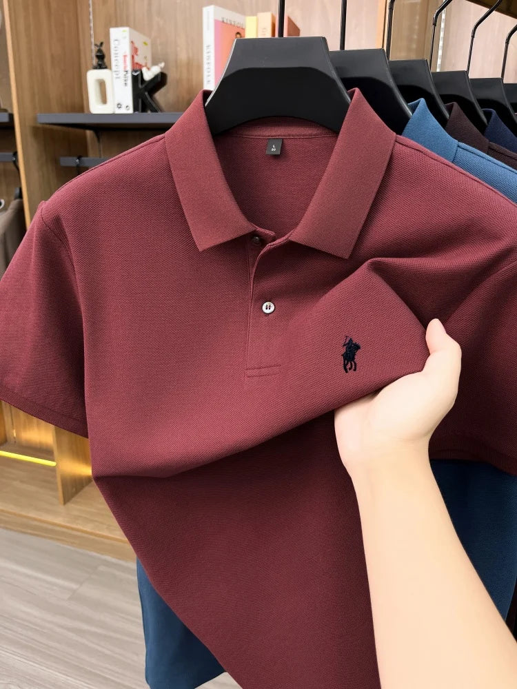 High end 100% cotton short sleeve polo shirt men's fashion luxury brand hot selling pony embroidery golf casual business T-shirt