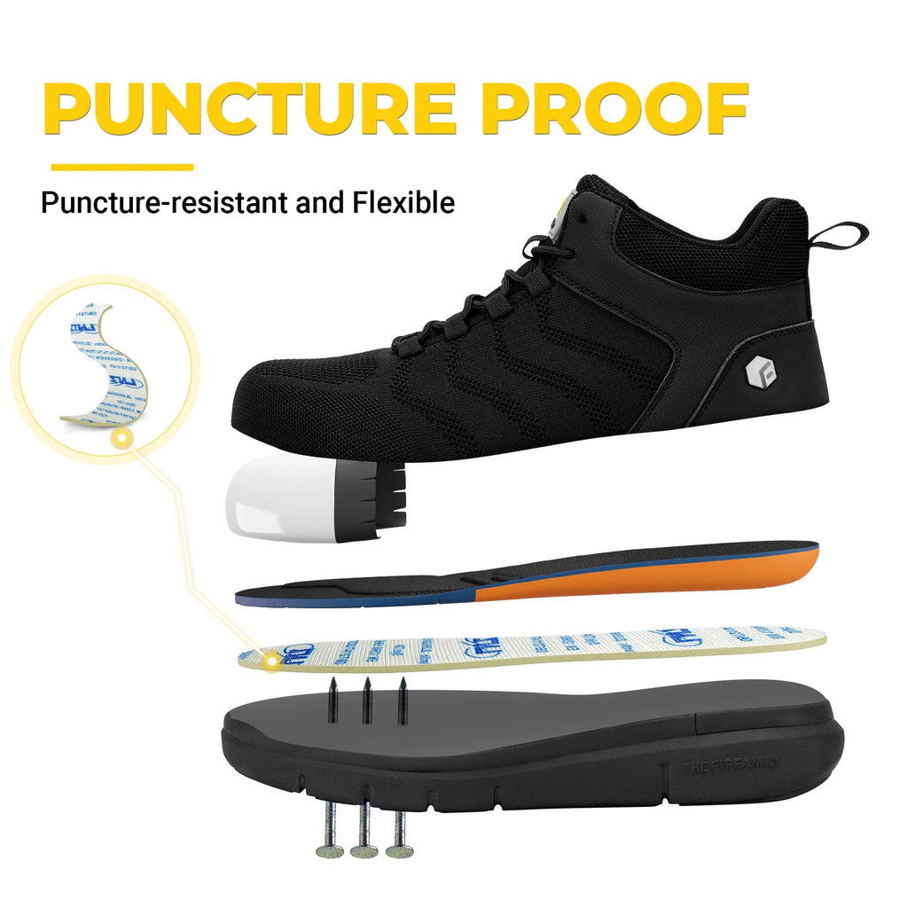 FitVille Widened Men'S Work Shoes Slip-On Composite Steel Toe Shoe Safe Puncture-Proof For Swollen Feet For Construction Sites