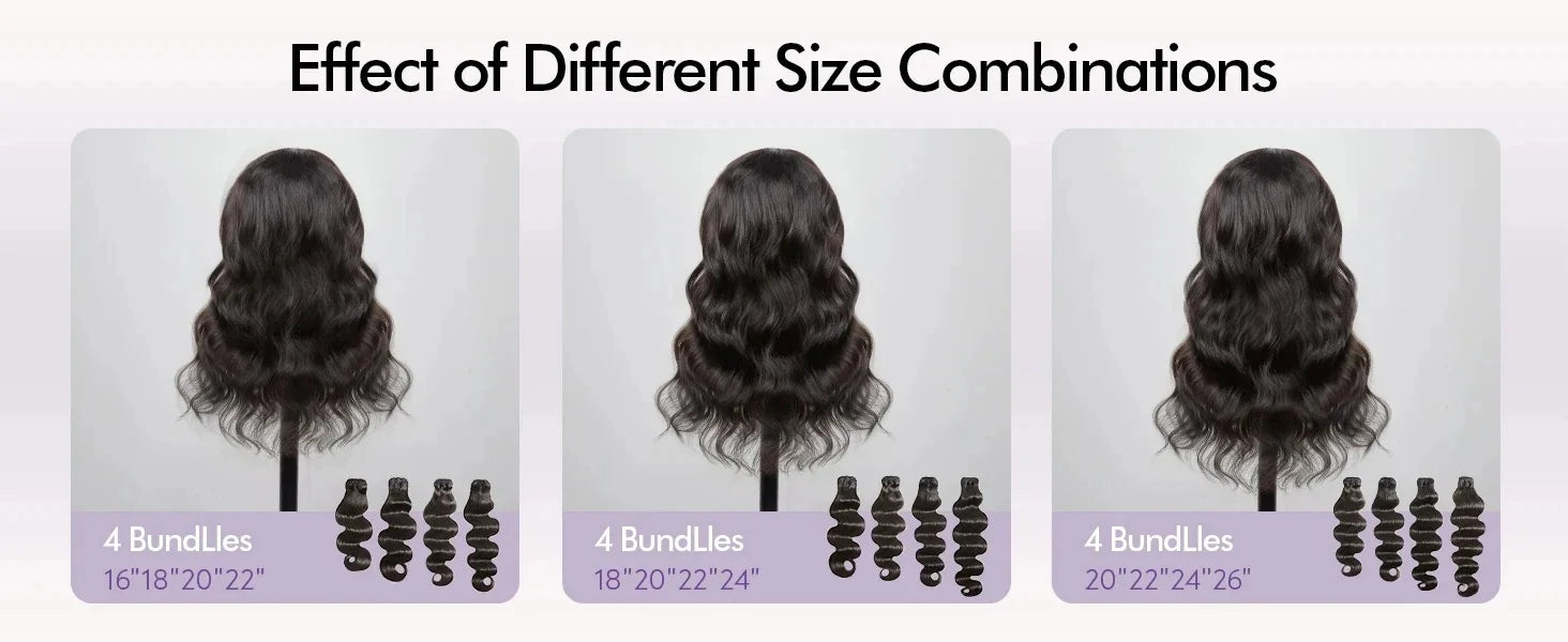 Body Wave Hair Bundles - Natural Black Brazilian Virgin Hair Weave 12A Unprocessed Hair Extensions.