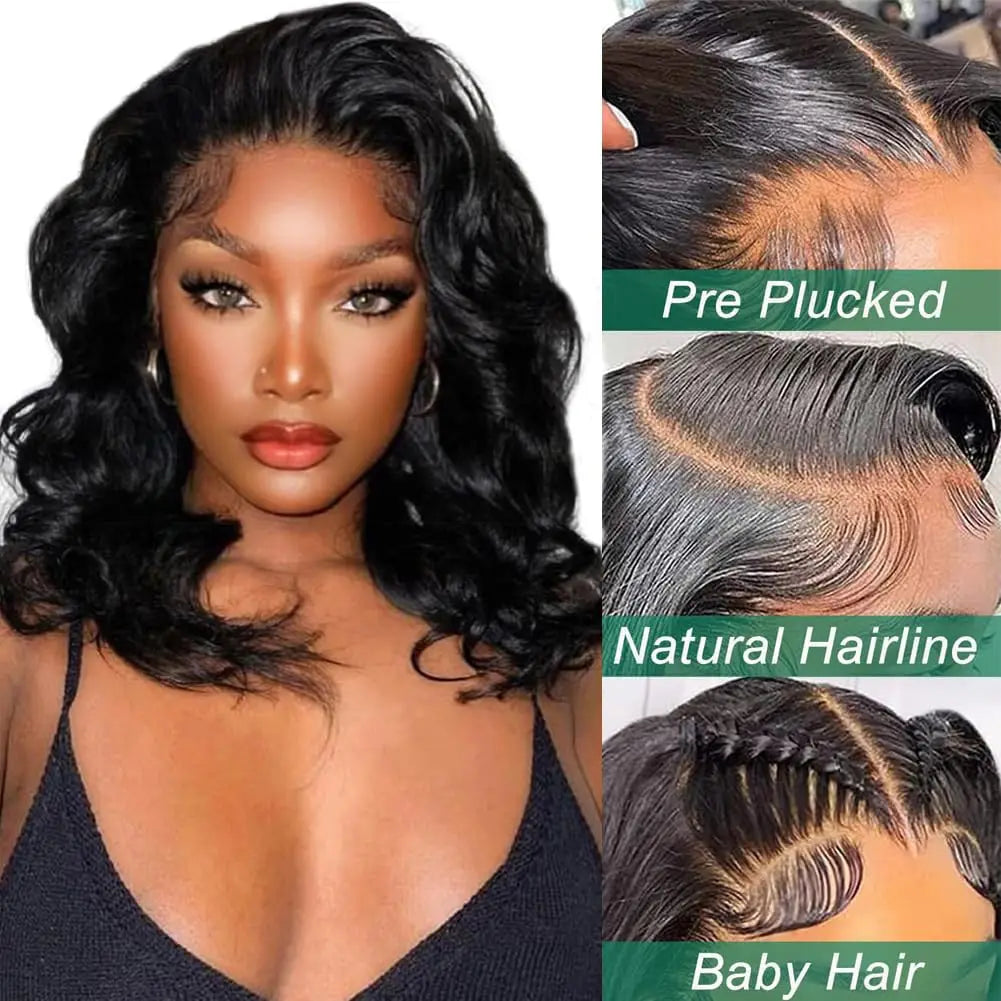 250% Body Wave HD Lace Frontal Wig Short Bob WigS Human Hair Glueless Human Hair Wavy 13x4 Transparent Lace Front Wigs For Women