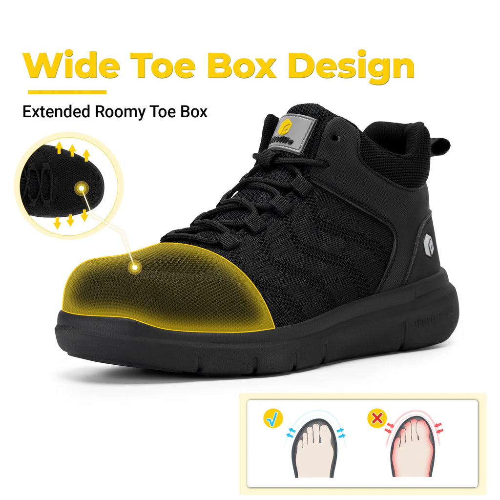 FitVille Widened Men'S Work Shoes Slip-On Composite Steel Toe Shoe Safe Puncture-Proof For Swollen Feet For Construction Sites