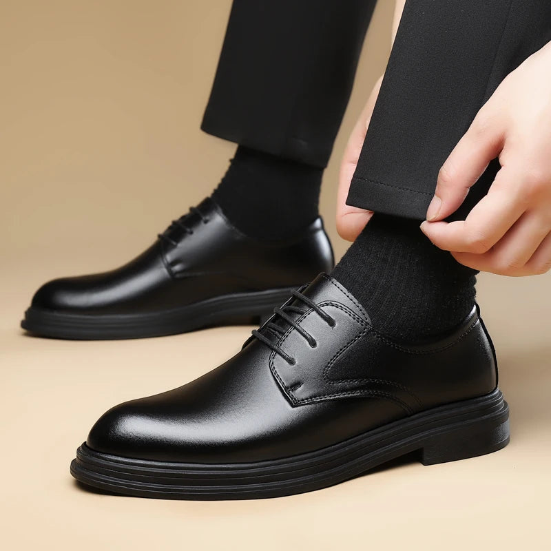 Lace-up Solid Oxford Shoes for Men Solid Color Formal Dress Footwear Fashion Casual Shoes Man Leather Derby Flats Comfy Sneakers
