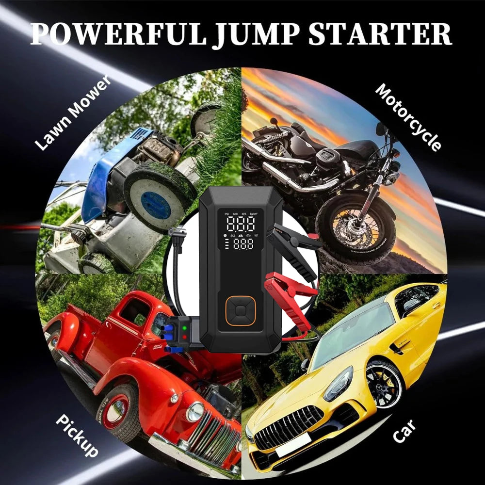 5-IN-1 Car Jump Starter with Air Compressor Peak 1500A Auto Battery Booster 150PSI Air Pump Portable Power Bank Tire Inflator