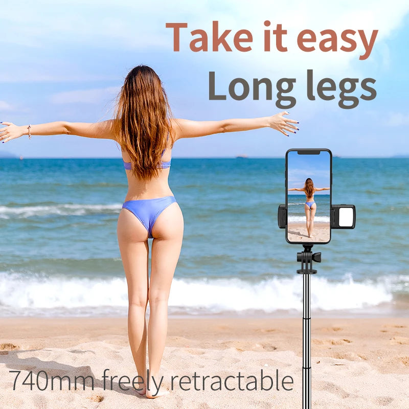 Portable Bluetooth Selfie Stick Retractable Multifunctional Phone HoldeTripod With Selfie light Wireless Remote Shutter stand