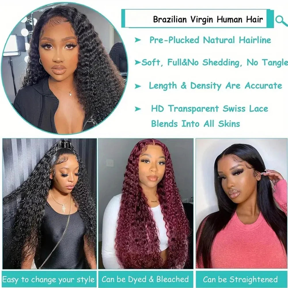 250% Density Glueless Deep Curly Wave Wig Ready To Wear 5x5 HD Lace Closure Wig Pre Cut No Glue 13x4 13x6 Human Hair Wigs Women
