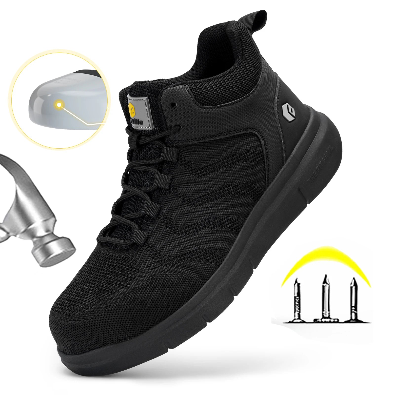FitVille Widened Men'S Work Shoes Slip-On Composite Steel Toe Shoe Safe Puncture-Proof For Swollen Feet For Construction Sites