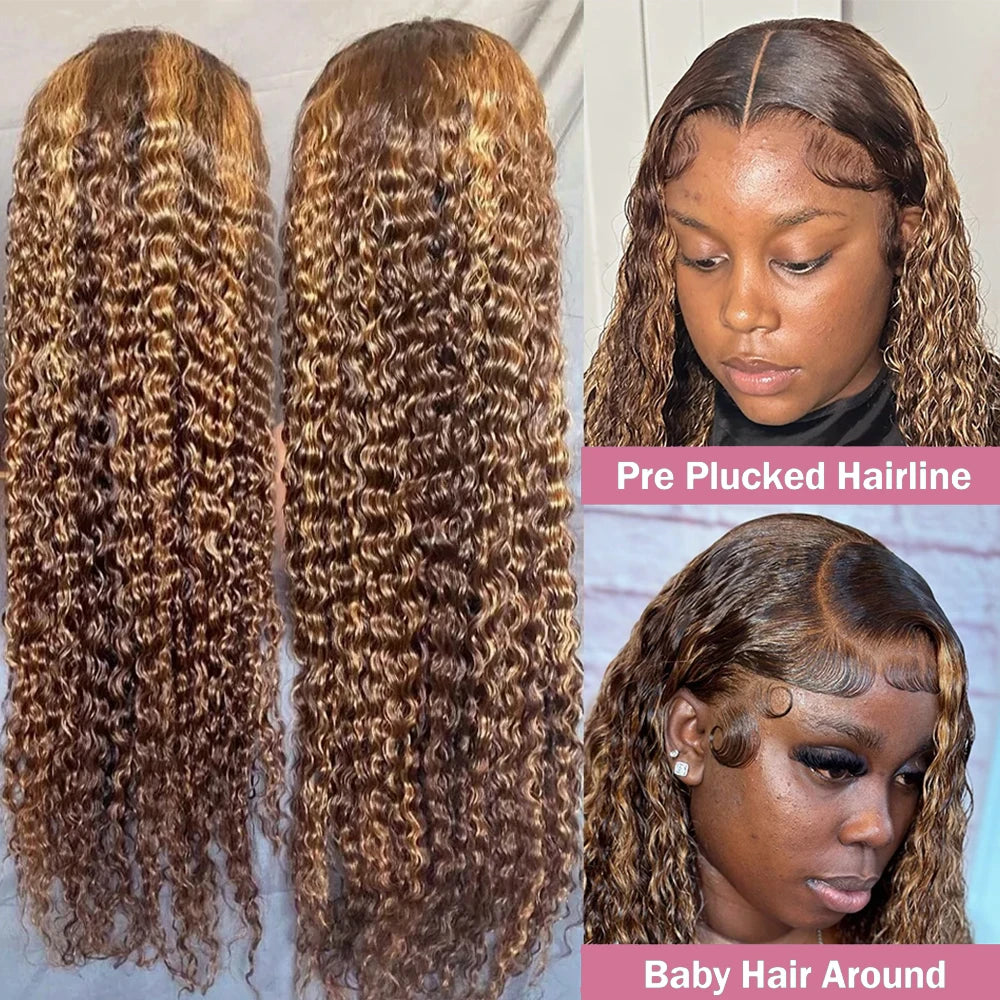 40 42 Inch Curly Highlight Wig Human Hair Colored 13x6 HD Deep Wave Frontal Wig 250% Honey Blond 13x4 Lace Front Wigs For Women