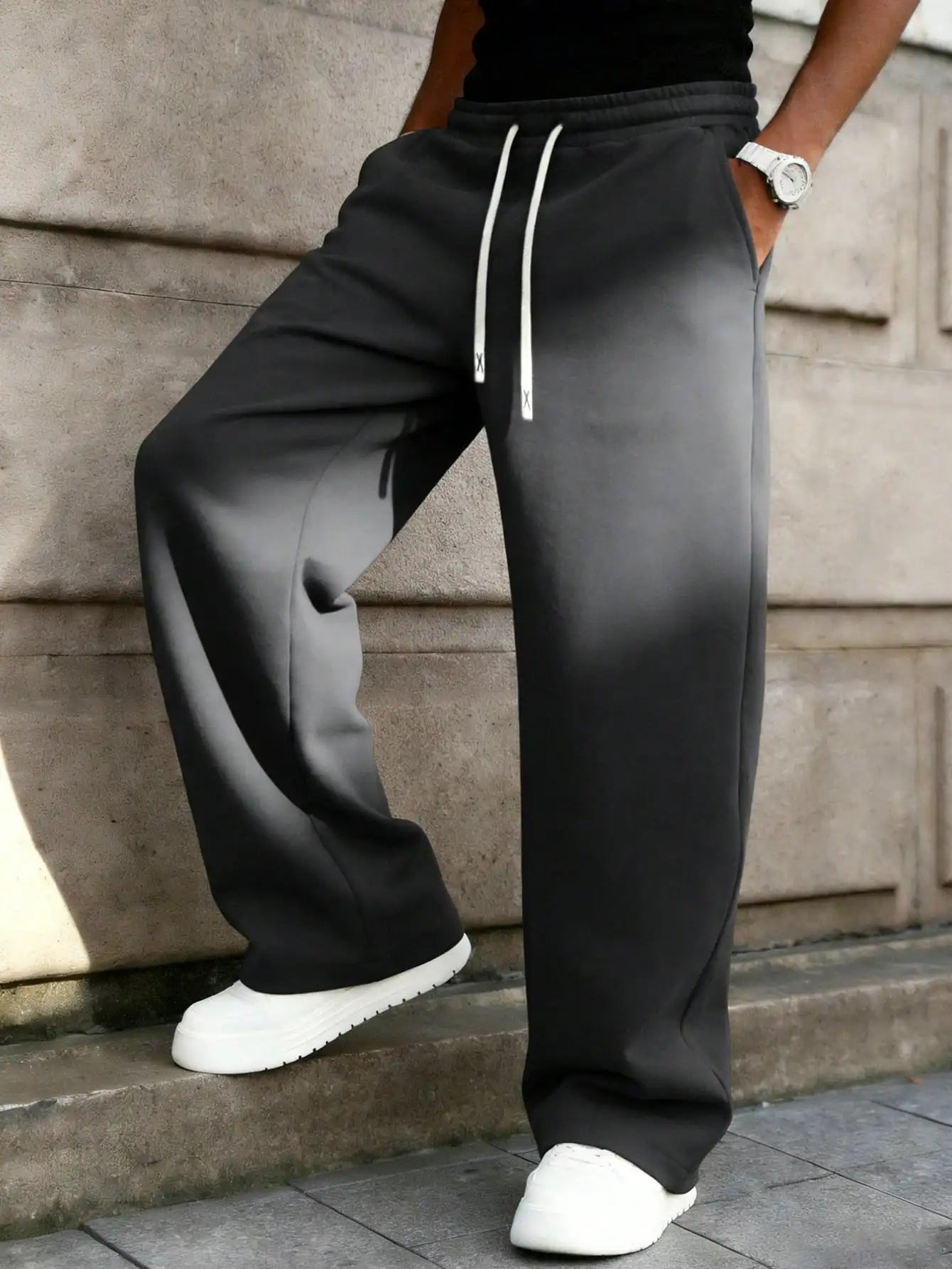 Men's Drawstring Waist Loose Wide Leg Casual Sweatpants For Autumn Winter Spring
