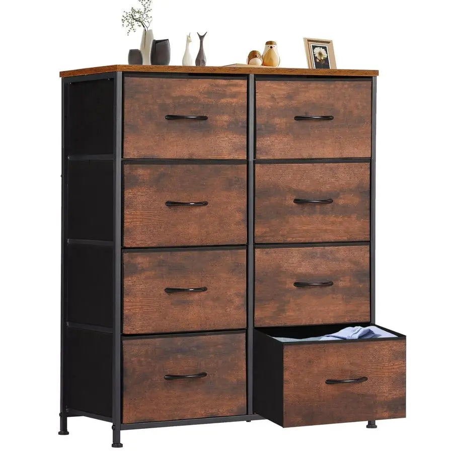 Large Fabric Storage Tower 8 Drawers Dresser 31.5"D x 11.81"W x 36.42"H Bedroom Chest Metal Wooden Top