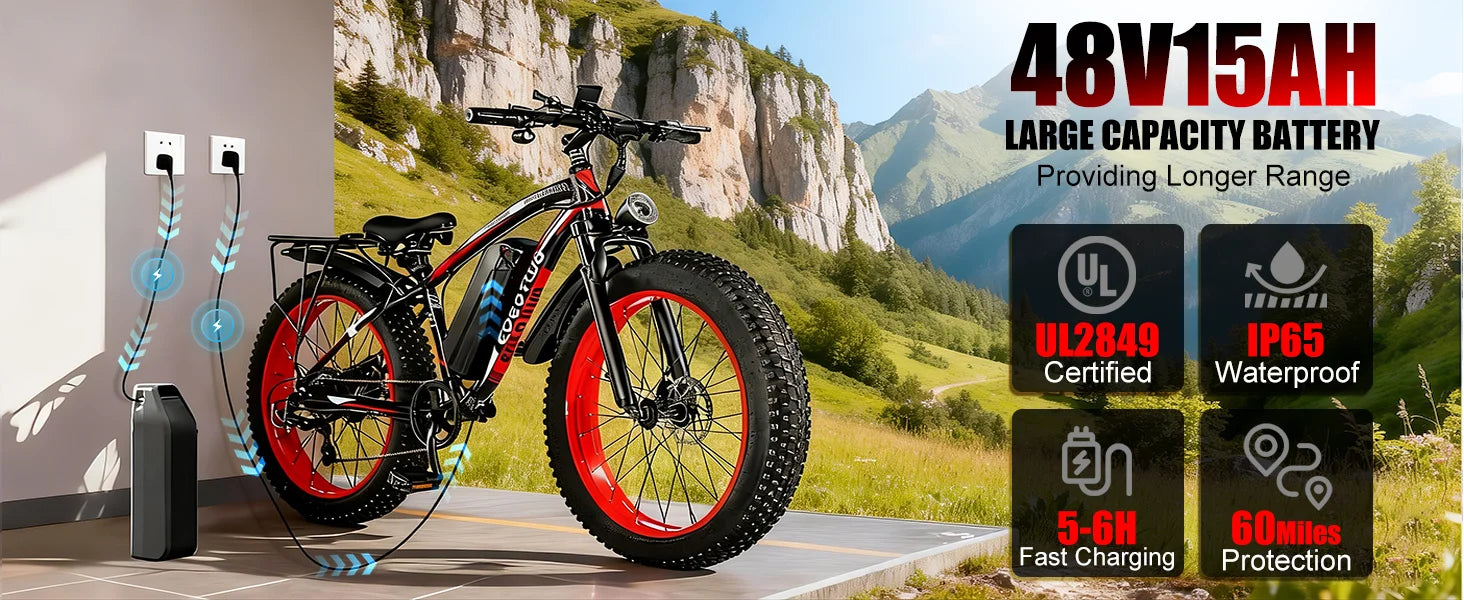 EOEOTWO 1500W Electric Bike 48V 15Ah Battery 26" 4.0 Fat Tire Ebike 34MPH High Speed Mountain Bicycle Off-Road Snow Bike for Adults