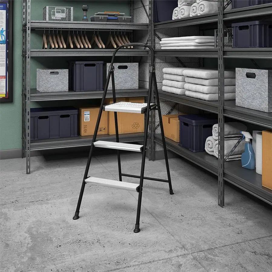 Lightweight ThreeStep Folding Step Stool for Home Use Large Platform, OneHand Release, NonMarring Leg Tips, Aluminum and Steel F