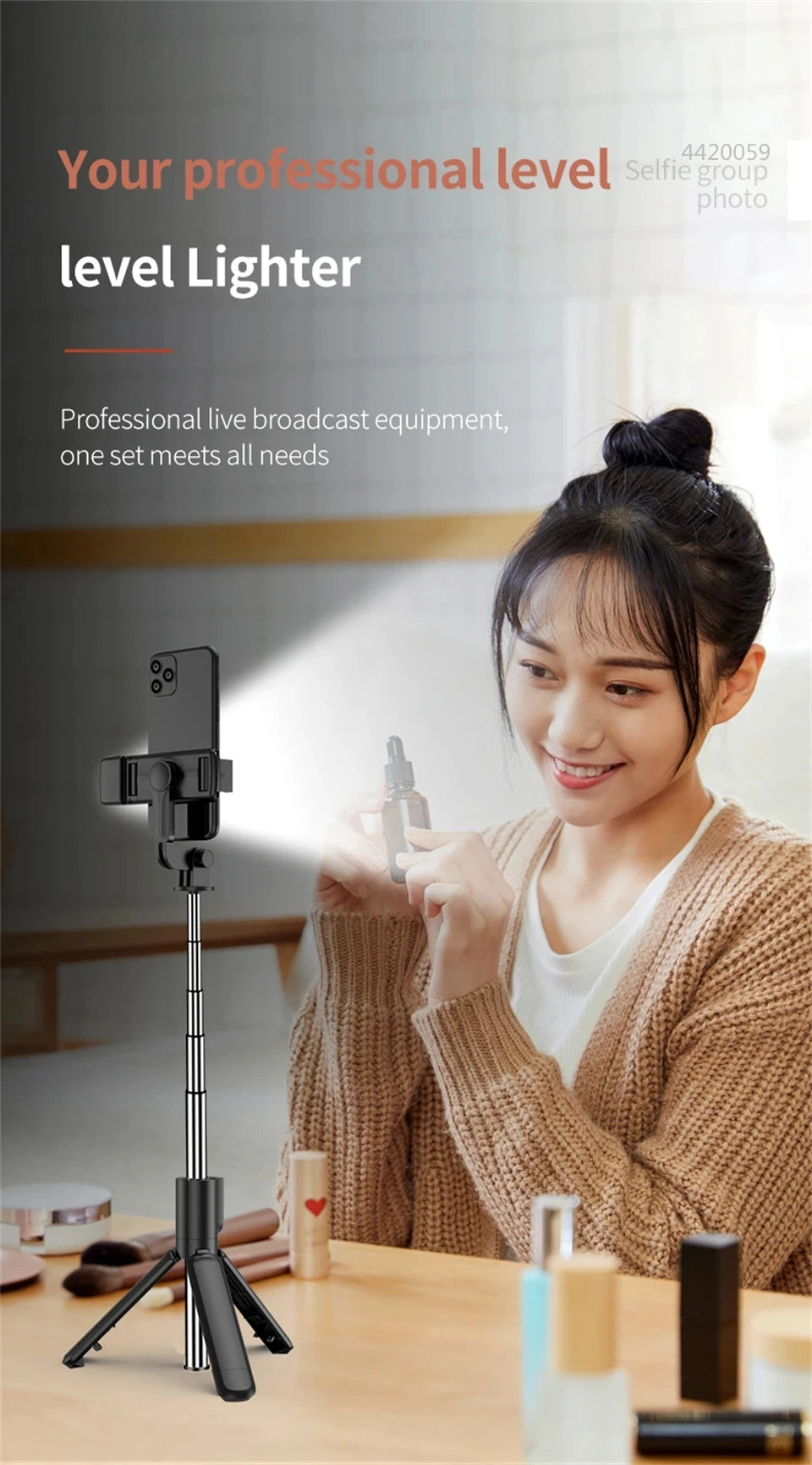 Portable Bluetooth Selfie Stick Retractable Multifunctional Phone HoldeTripod With Selfie light Wireless Remote Shutter stand
