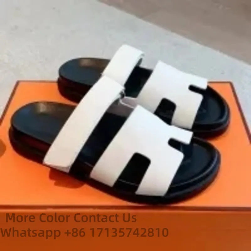 Designer O 'Blue Quality Outdoor Leisure Resort Beach Flats Leather Slippers Chype Season Classic Sandals Size