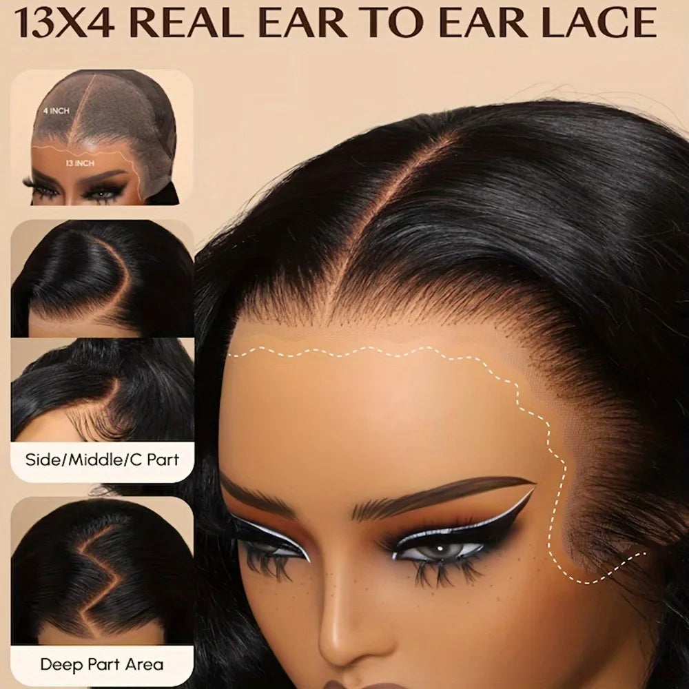 250 Density Body Wave Human Hair Wigs 13x4 13x6 HD Lace Front Human Hair Wig Pre Plucked Pre Cut 3D Dome Cap with Bleached Knots Glueless Body Wave Wigs For Woman