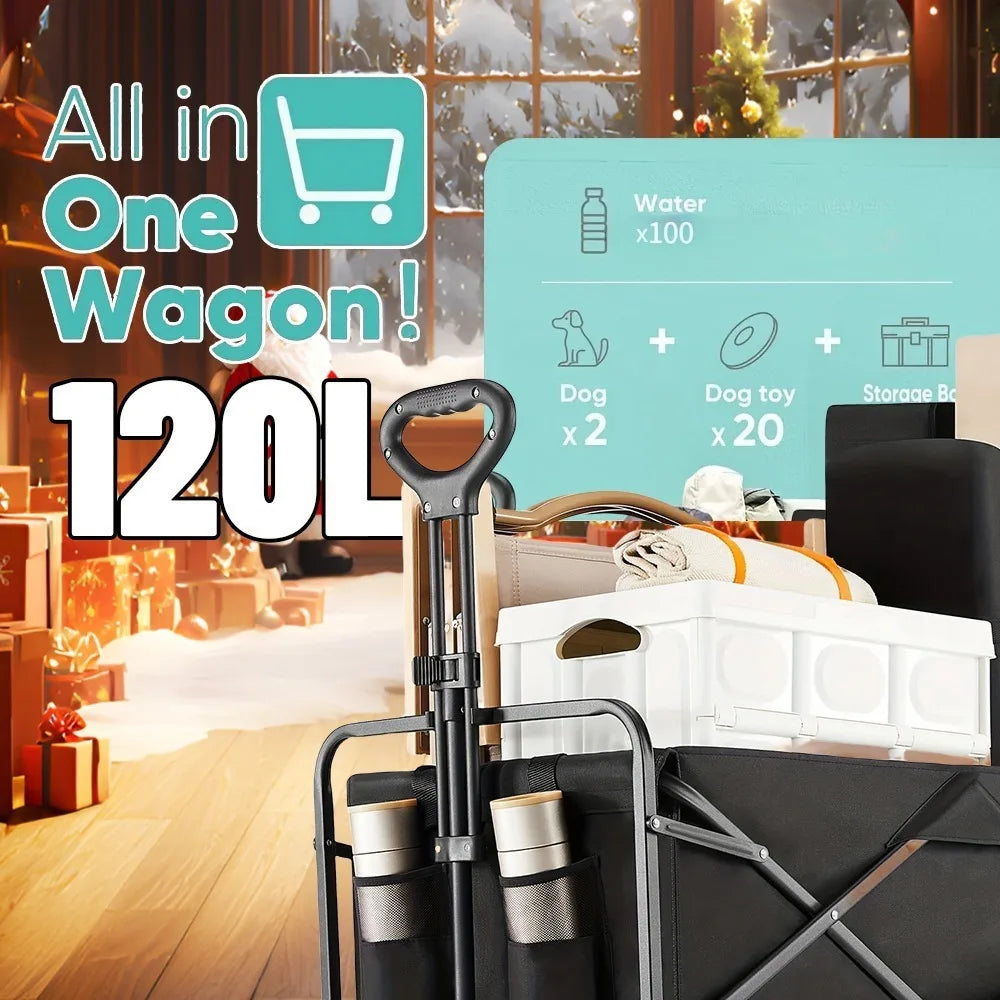 [Heavy Duty] Folding Wagon Cart | Heavy Duty | 360°All Terrain Wheels, Side Pockets, Large Capacity Collapsible | For Camping,