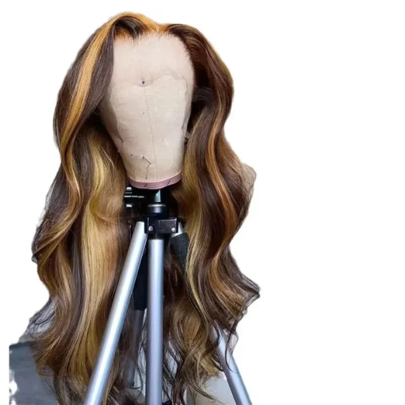 Highlight human hair wig, piano color, lace front wig, Brazilian wig, women's 65CM blonde hair, lace wig, honey body wave