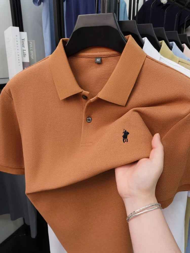 High end 100% cotton short sleeve polo shirt men's fashion luxury brand hot selling pony embroidery golf casual business T-shirt