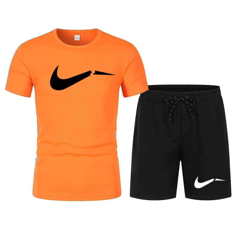 2026 men's summer T-shirt and shorts set, casual and fashionable short sleeved T-shirt combination, breathable sportswear