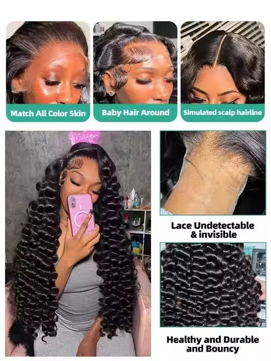 Deep Wave Human Hair Wig 13x4 Lace Front Wig For Women 200% Density Pre-Plucked With Baby Hair Transparent Lace Wig 22 Inch