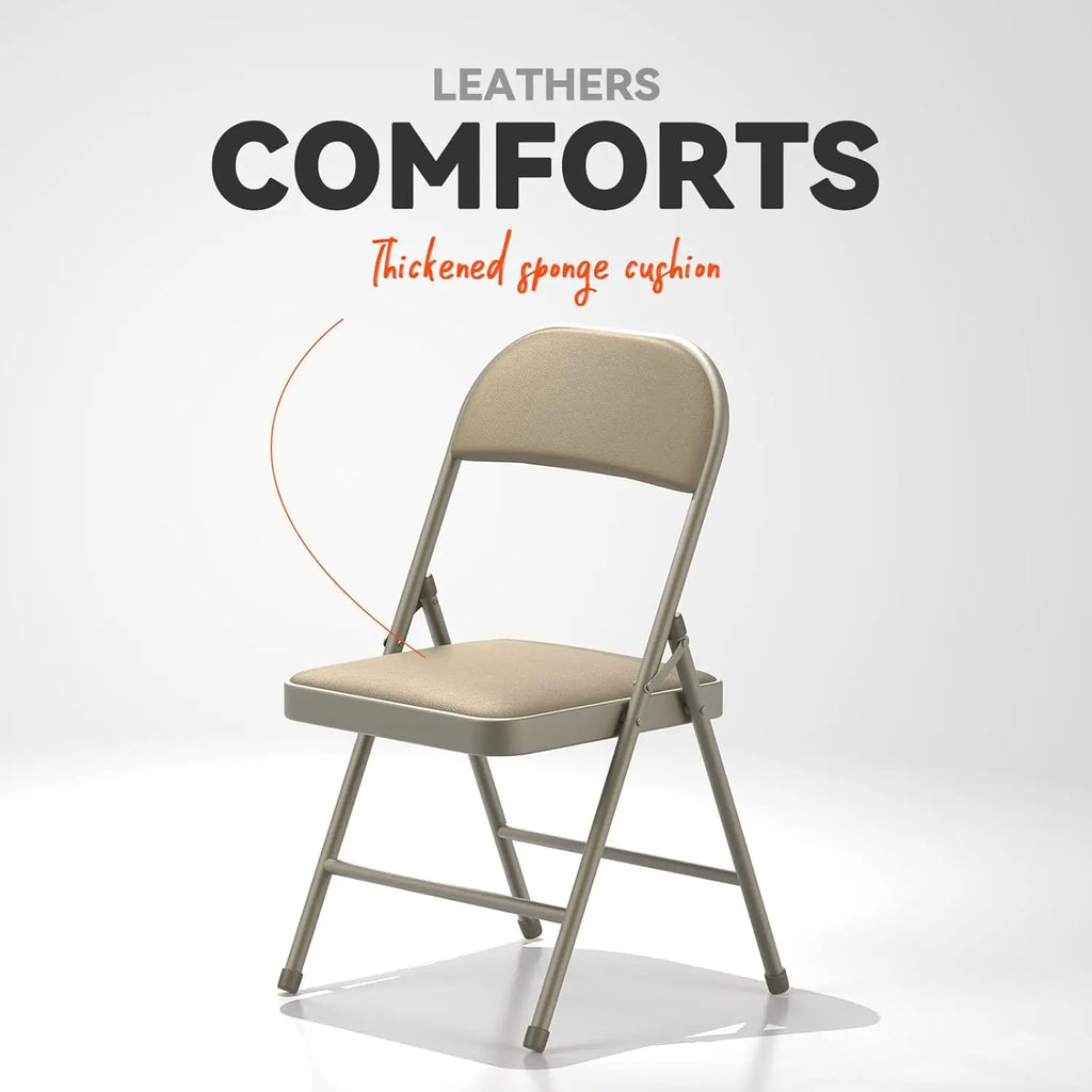 4 Pack Folding Chairs with Padded Vinyl Cushion Chairs with Comfortable Cushion and Durable Steel Frame Kahki Vinyl 4 Pack
