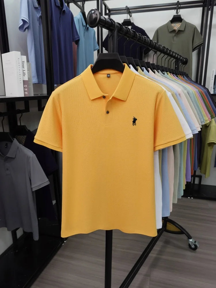 High end 100% cotton short sleeve polo shirt men's fashion luxury brand hot selling pony embroidery golf casual business T-shirt