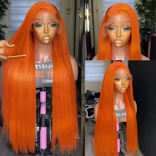 350 Ginger Orange Straight Human Hair Wigs 13X4 Hd Lace Frontal Wigs 250% Density Pre-plucked Brazilian Human Hair Wig For Women
