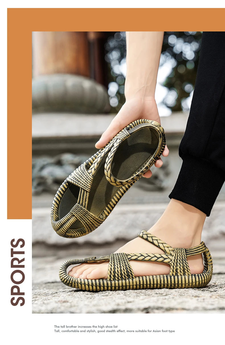 Summer Men's Straw Sandals Comfortable Flat Casual Flip-flop Shoes Men Wear-resistant Sandal for Men Outdoor Beach Shoes Size 47