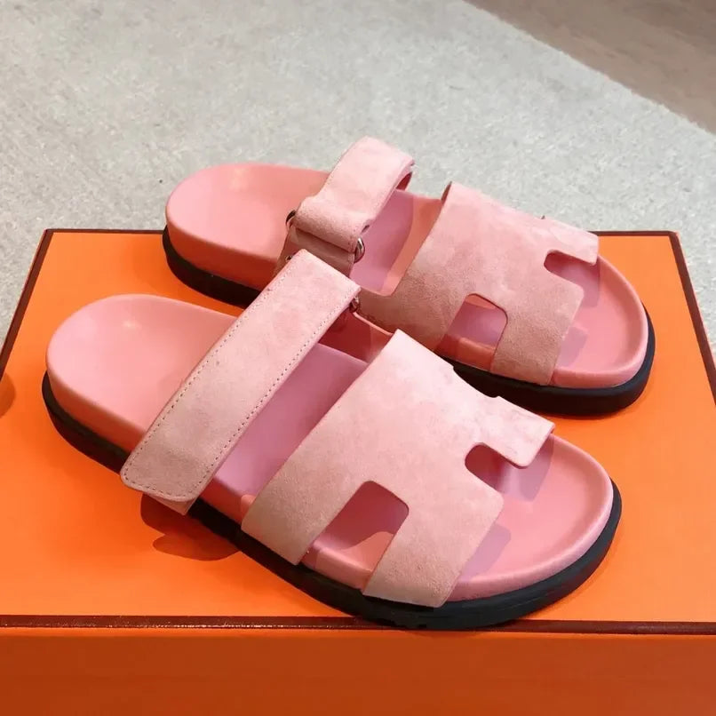 Designer O 'Blue Quality Outdoor Leisure Resort Beach Flats Leather Slippers Chype Season Classic Sandals Size