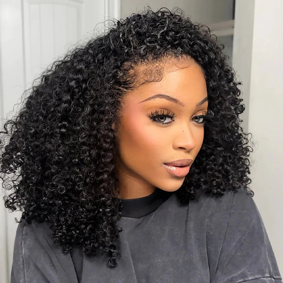 300% Density Burmese Curly Human Hair Wigs For Women Brazilian No Glue Kinky Culry 3 IN 1 Half Wig 100% Human Hair Wigs On Sale