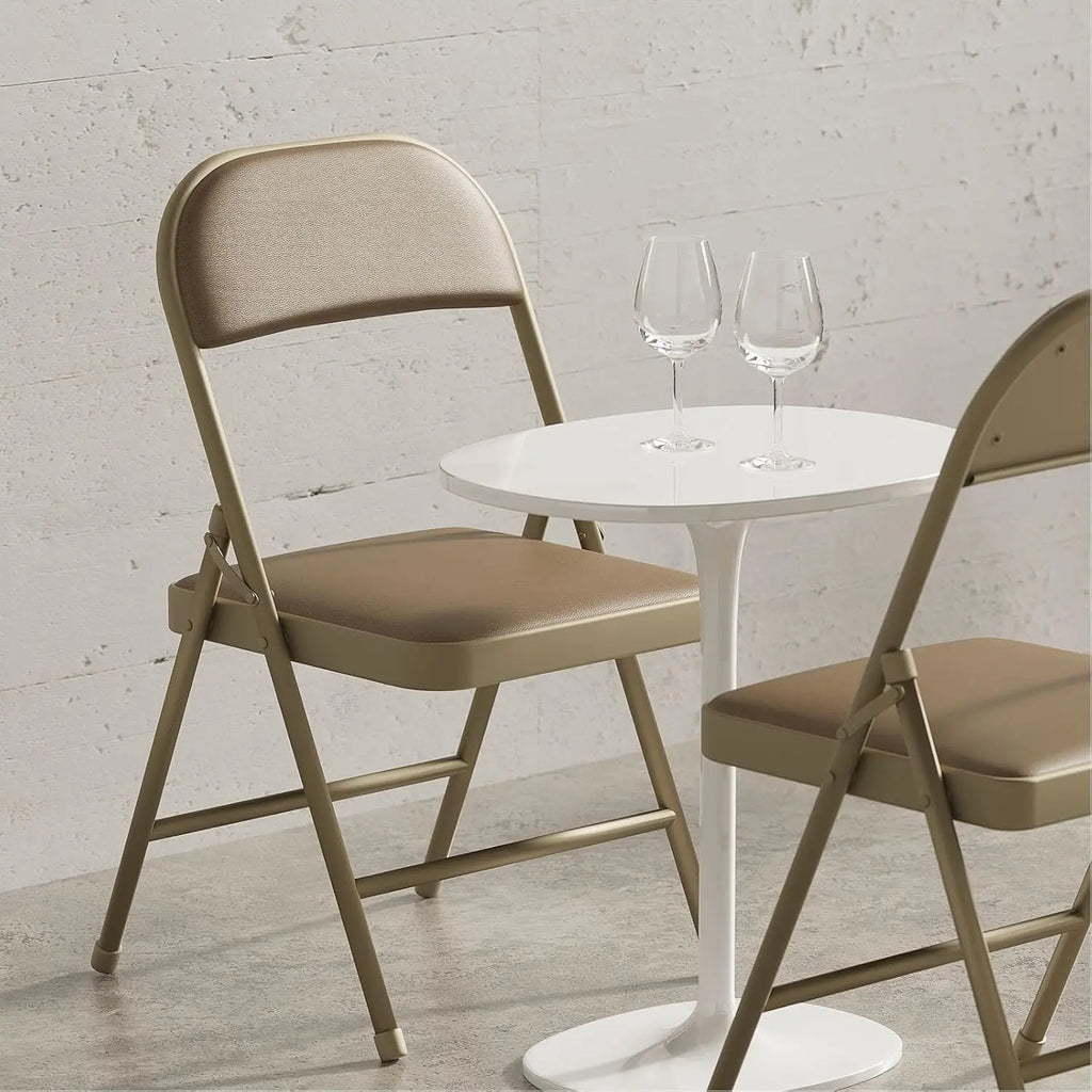 4 Pack Folding Chairs with Padded Vinyl Cushion Chairs with Comfortable Cushion and Durable Steel Frame Kahki Vinyl 4 Pack