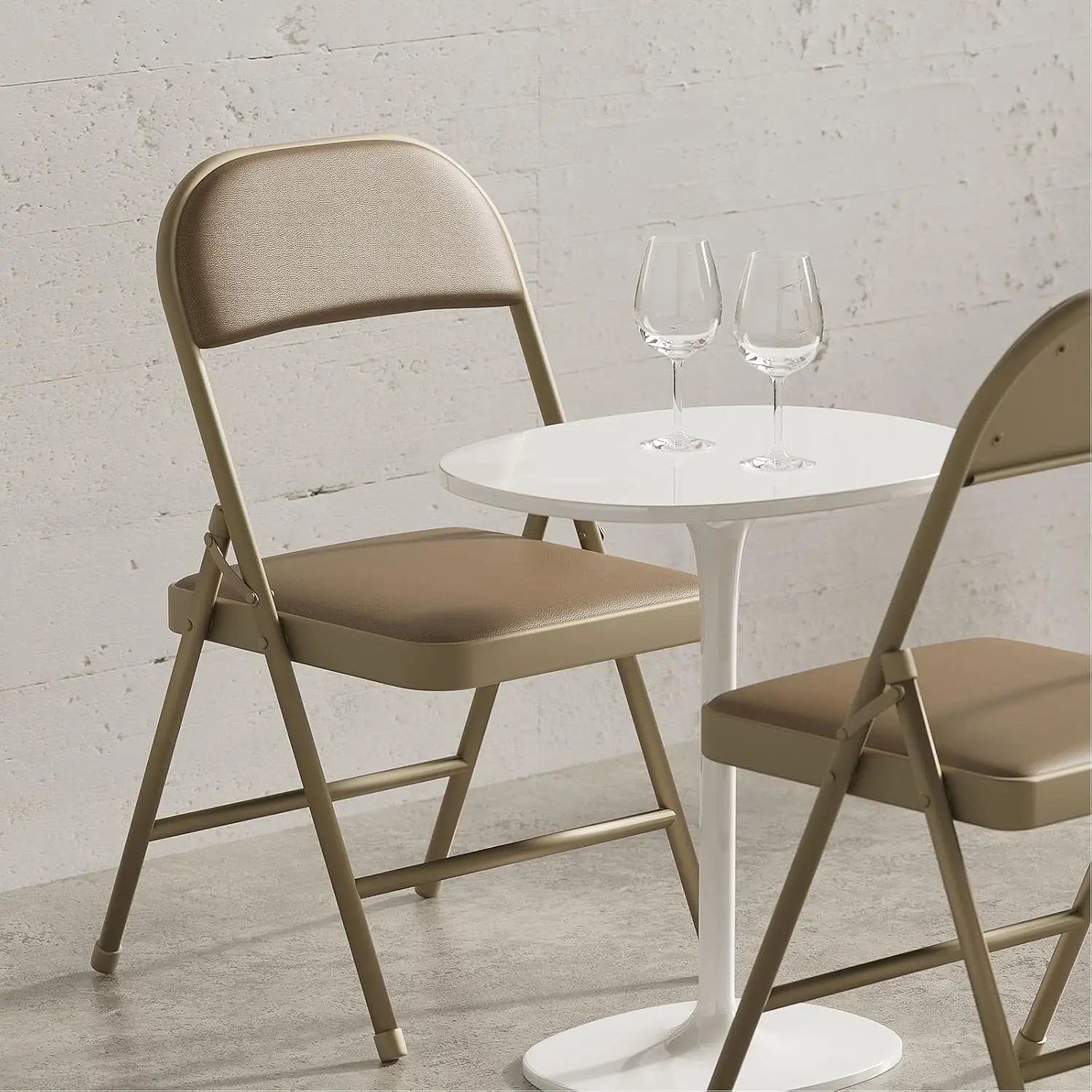 4 Pack Folding Chairs with Padded Vinyl Cushion Chairs with Comfortable Cushion and Durable Steel Frame Kahki Vinyl 4 Pack