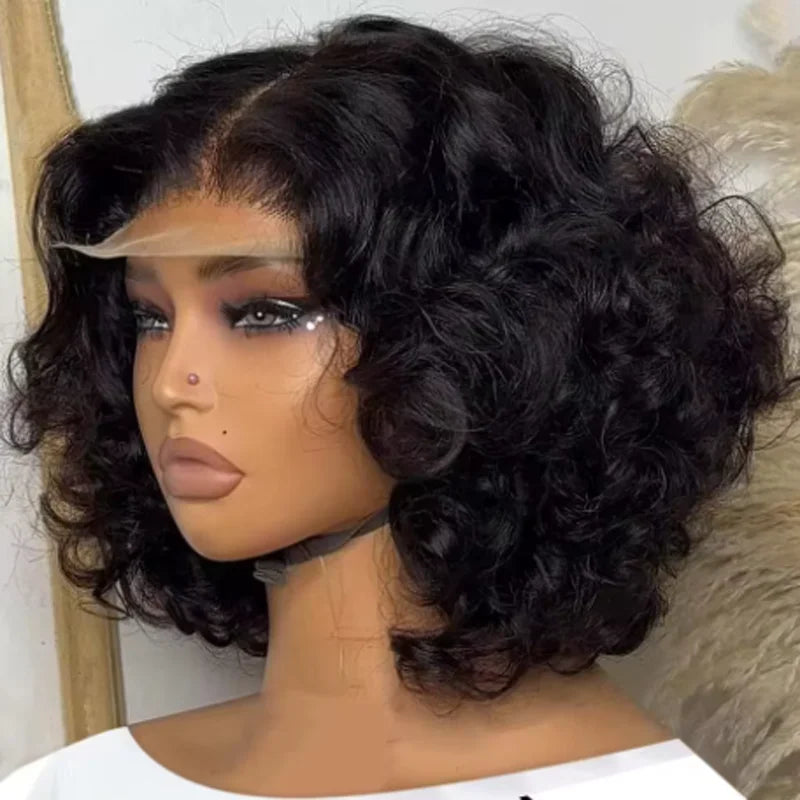 250% Body Wave HD Lace Frontal Wig Short Bob WigS Human Hair Glueless Human Hair Wavy 13x4 Transparent Lace Front Wigs For Women