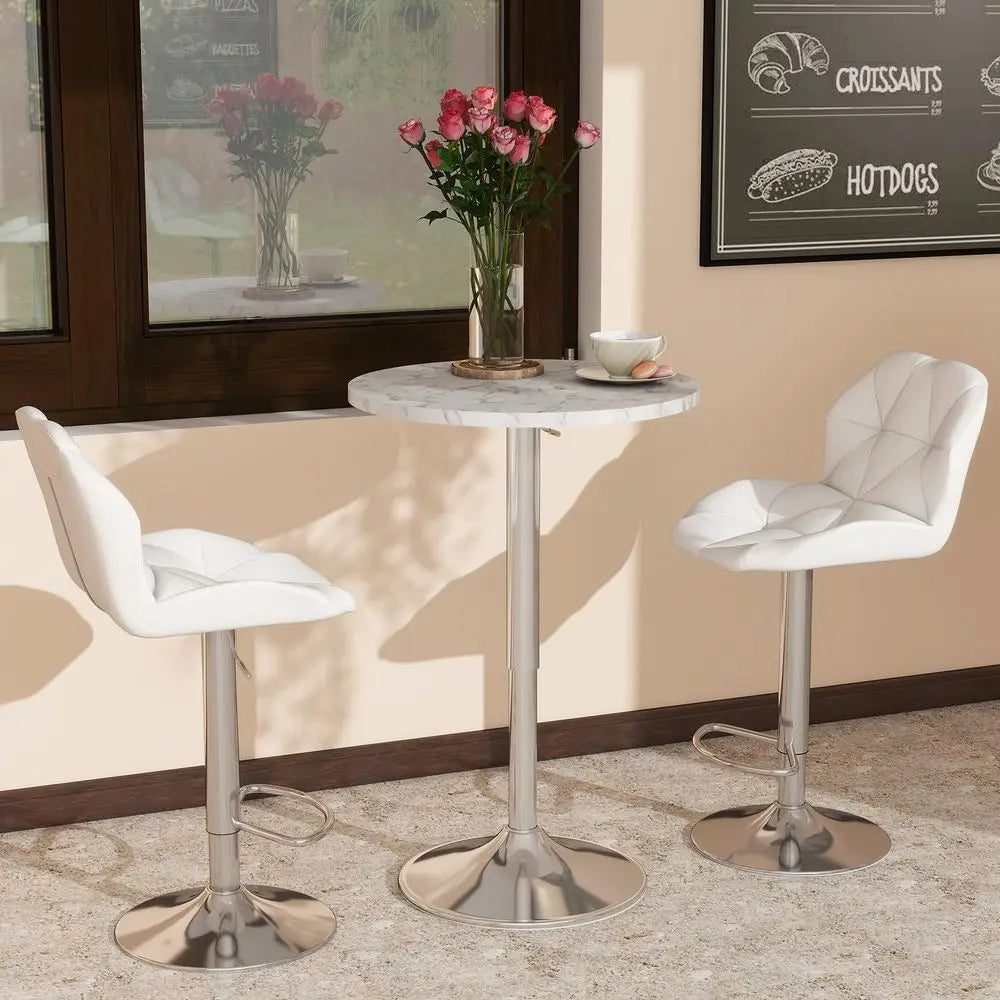 Bar Table and Chair Set of 3 Adjustable Round Pub Desk and 2 Swivel Counter Height Barstools  Liv
