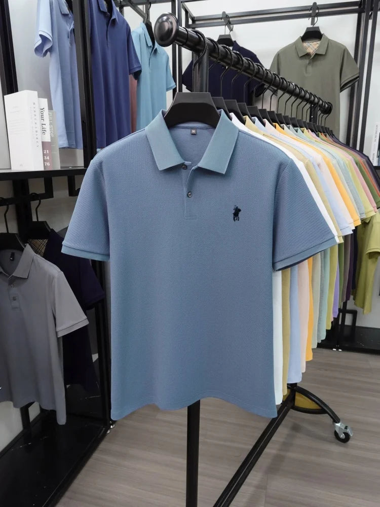 High end 100% cotton short sleeve polo shirt men's fashion luxury brand hot selling pony embroidery golf casual business T-shirt