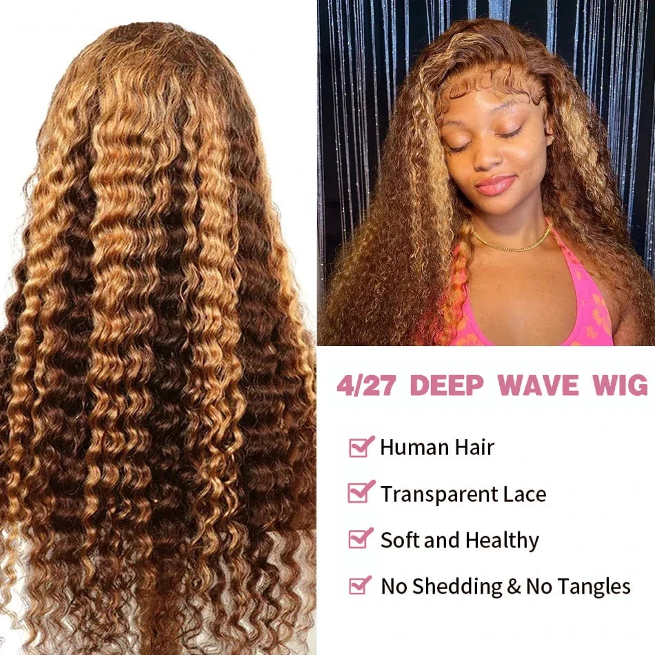 40 42 Inch Curly Highlight Wig Human Hair Colored 13x6 HD Deep Wave Frontal Wig 250% Honey Blond 13x4 Lace Front Wigs For Women