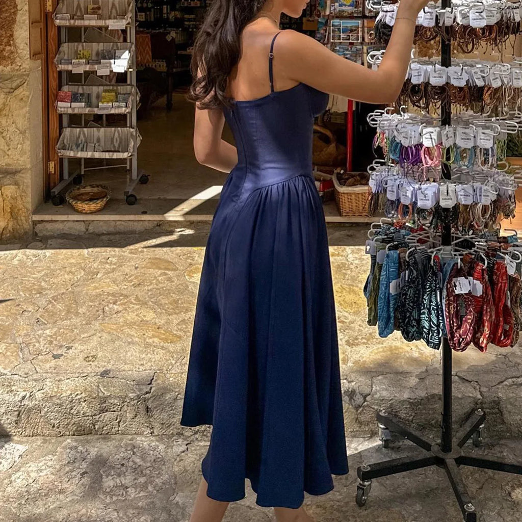 Suninheart Spaghetti Strap Summer Party Dresses 2025 New Arrivals Fit and Flare Elegant Midi Dress Red Night Date Dress