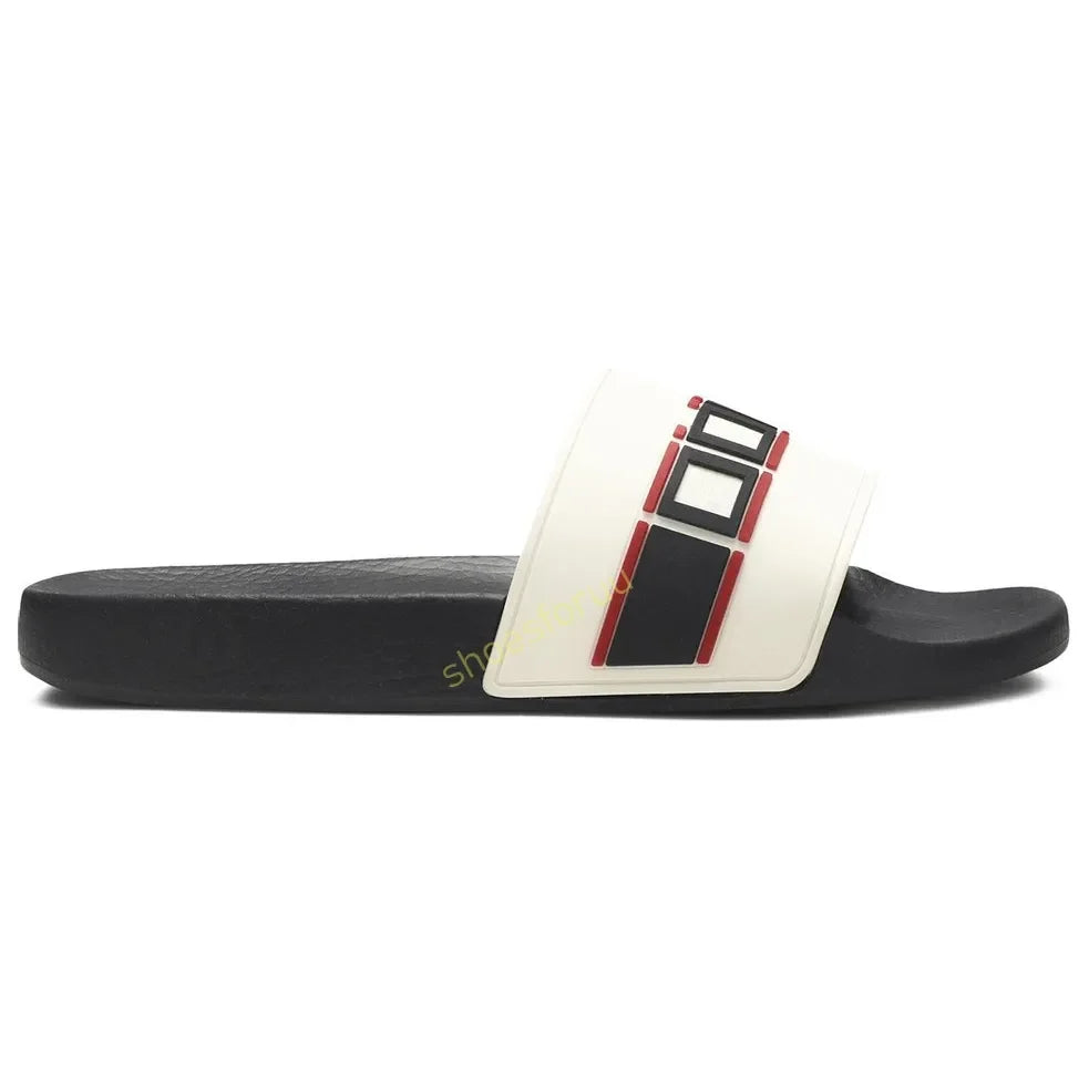 Designer Slippers Fashion Flat Slides Mens Womens claquettes Rubber Slide Sandal Black White Blooms Floral Flat Gear sole Luxury