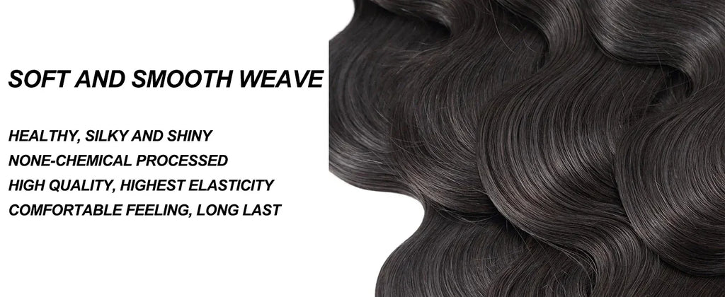Body Wave Hair Bundles - Natural Black Brazilian Virgin Hair Weave 12A Unprocessed Hair Extensions.