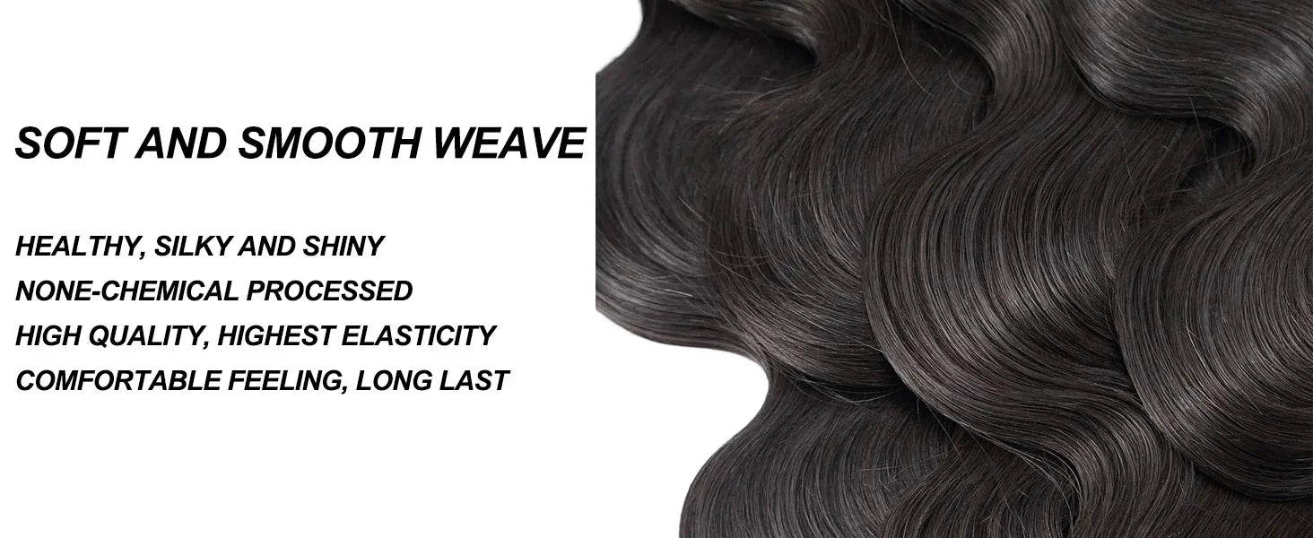 Body Wave Hair Bundles - Natural Black Brazilian Virgin Hair Weave 12A Unprocessed Hair Extensions.