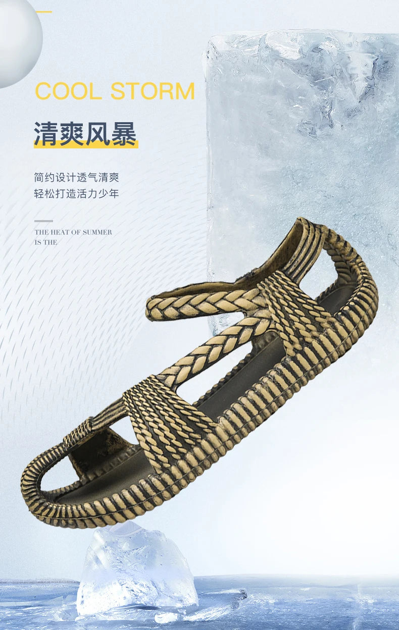 Summer Men's Straw Sandals Comfortable Flat Casual Flip-flop Shoes Men Wear-resistant Sandal for Men Outdoor Beach Shoes Size 47