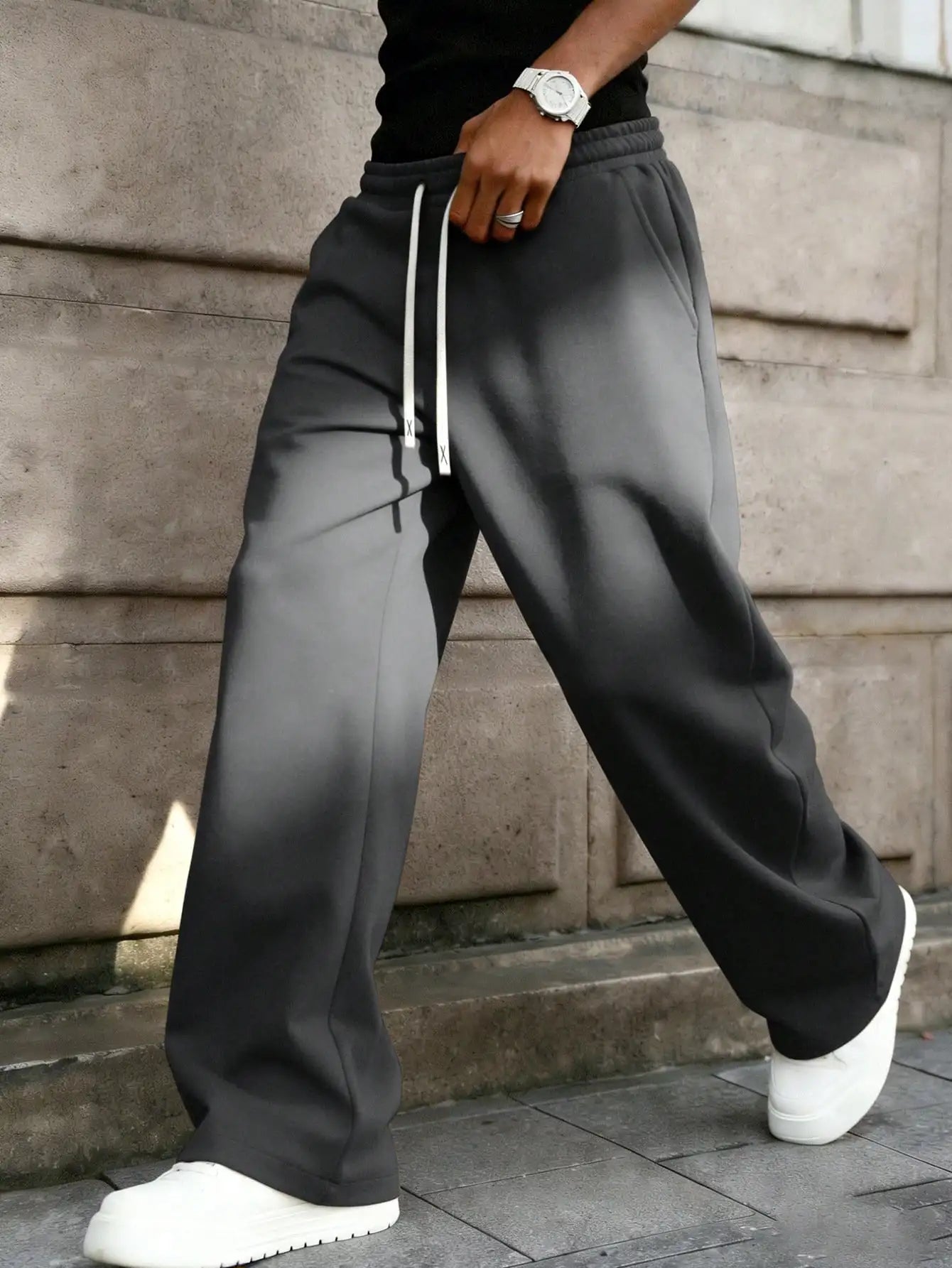 Men's Drawstring Waist Loose Wide Leg Casual Sweatpants For Autumn Winter Spring