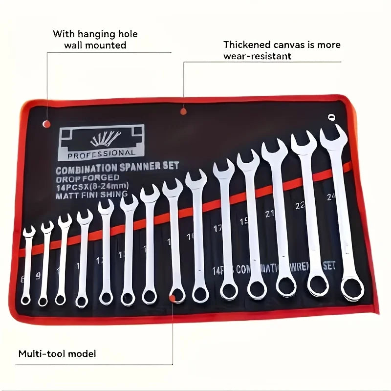 14-Pocket Tool Organizer Roll. Durable Wrench Storage Bag with Portable Handle. Perfect for Garage & Workshop Organization.